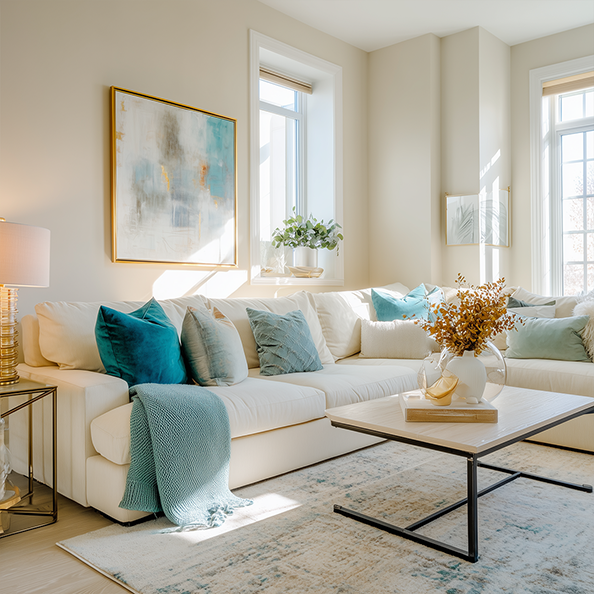 Modern clean living room representing Luxe Glo Cleaning’s professional residential cleaning services